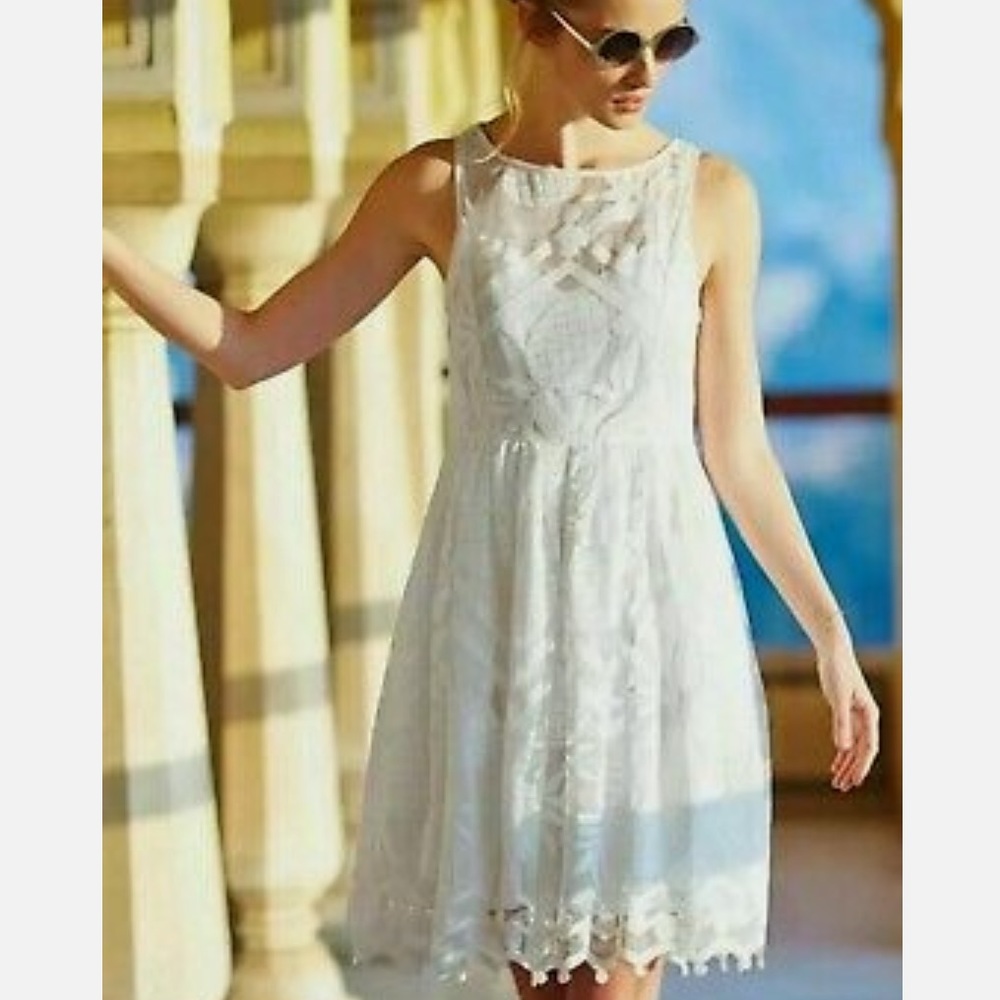 NWOT Maeve white lace fit and flare dress